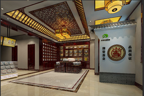 南平古朴典雅的中式茶叶店大堂设计效果图